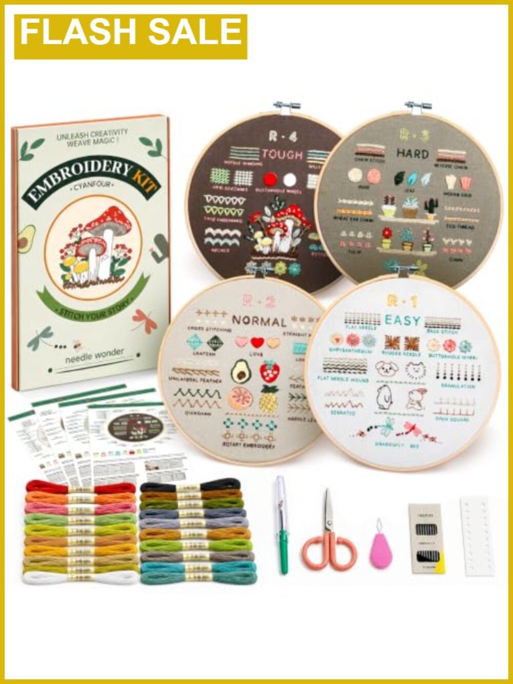 Embroidery Kit for Beginners 4 Sets 38 Stitches Supplies